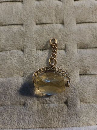 Large Antique 9carat Gold Swivel Spinner Watch Fob With Cairngorm Citrine Stone.