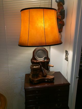 Ethan Allen Antiqued Pine & Pewter Lamp With Parchment Shade
