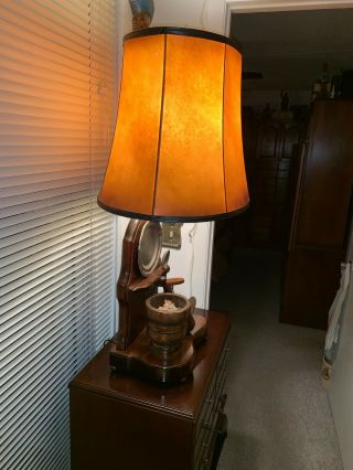 Ethan Allen Antiqued Pine & Pewter Lamp with Parchment Shade 2