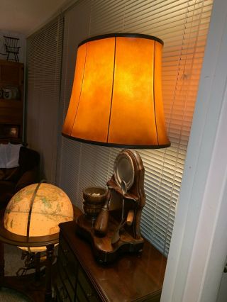 Ethan Allen Antiqued Pine & Pewter Lamp with Parchment Shade 3