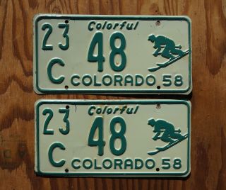 1958 Colorado Skier License Plate Pair / Set 48
