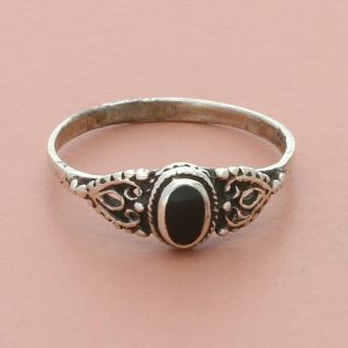 Blushed Sterling Silver Vintage Filigree Black Onyx Ring Size 8.  5