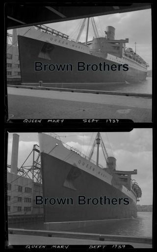 Vintage 1939 RMS Queen Mary Cunard Line at Pier Film Photo Camera Negatives (2) 3