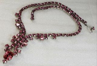 Vintage Signed Kramer Of York Pink Rhinestone Drop Style Necklace