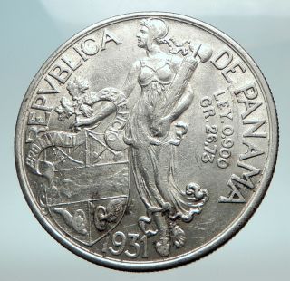 1931 Panama Large Silver Conquistador Antique Silver Balboa Coin I82645