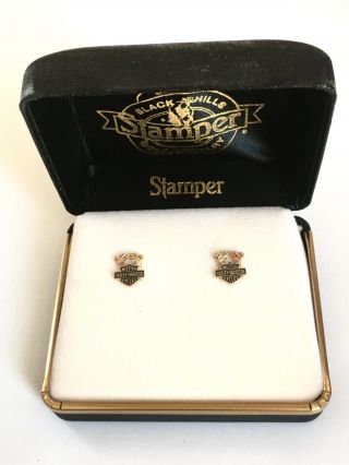 Stamper Black Hills Gold Harley - Davidson 14k Gold & Silver Pierced Earrings Usa