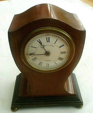 Antique Edwardian French Wooden Mantle Clock By Maple & Co Paris -