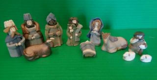 Vintage Miniature Clay 11 Piece Nativity Scene From Spain