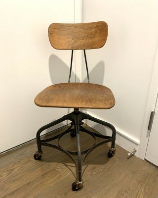 Vintage Toledo Metal Furniture Co.  Industrial Adjustable Drafting Chair Mcm