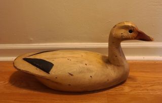 Antique Carved Wood Wooden Large Goose Duck Bird Decoy - Signed