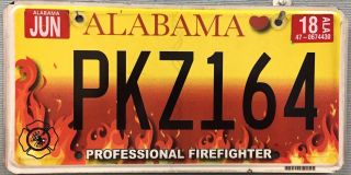 Alabama Professional Firefighter License Plate Tag