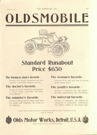 1905 Oldsmobile Runabout High Wheeler Car Ad - Vintage Orig