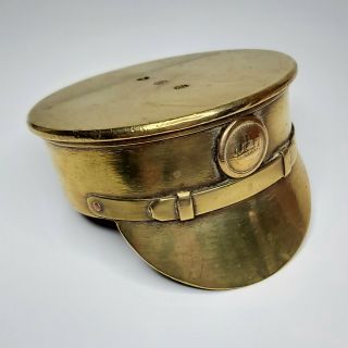 Antique Wwi Brass Trench Art German Officers Cap With Prussian Crown Tunic Badge
