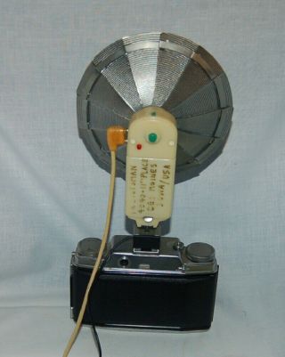 Vintage Ansco Regency 35 MM Camera,  Flash Attachment,  Bulbs & IKOPHOT 2