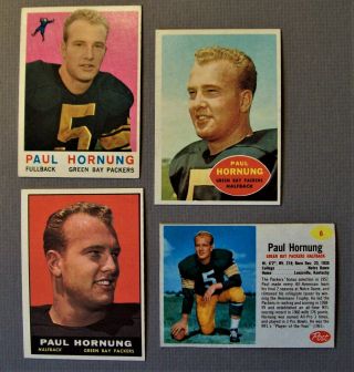 (4) Vintage Topps/post Football Paul Hornung Packers Ex To Nm