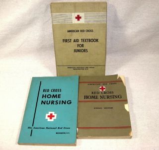 Vintage American Red Cross (3) Home Nursing & First Aid Books Manuals