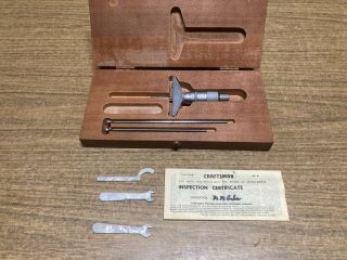 Vintage Craftsman Depth Gage Micrometer W/ Wood Storage Box Case Usa Sears