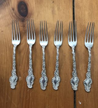 Antique Gorham Sterling Silver Forks Nouveau Floral Pattern - Set Of 6 Monogram