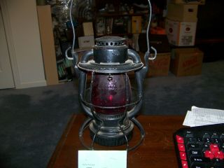 Antique Dietz Central Railroad Of Jersey Lantern.  Crr Of Nj.  Red Globe