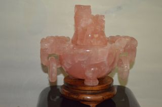 Antique Chinese Rose Quartz Incense Burner Sculpture