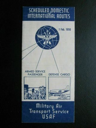 Mats Military Air Transport Service Usaf Rare Timetable Eff 1 Feb 1950 Route Map