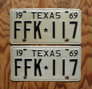 1969 Texas License Plate Pair / Set -