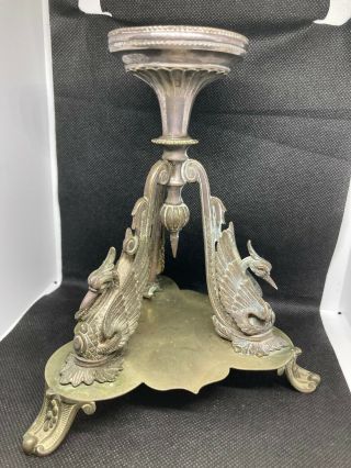 Antique French Empire Ormolu Silver.  P.  Bronze Swan Bird Candlestick Candle Holder