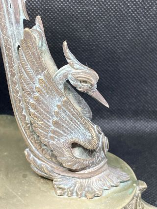 Antique French Empire Ormolu Silver.  p.  Bronze Swan Bird Candlestick Candle Holder 3