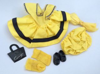 Vtg Yellow Tagged Cosmopolitan Ginger Doll Outfit Dress Panty Socks Purse Shoes