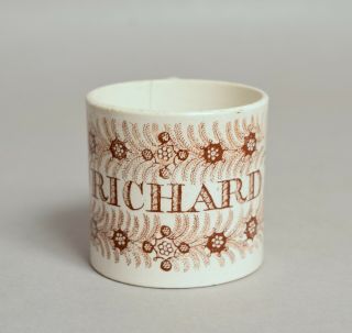 Attractive Antique English Pearlware Pottery Named Childs Nursery Cup Richard