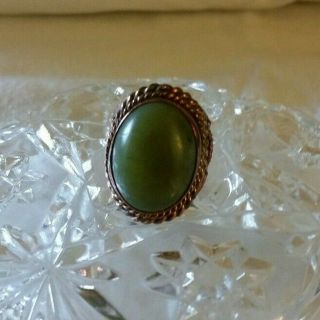 Vintage Estate Find Green Jade Gemstone Copper Ring Sz 8.  25 Handcrafted