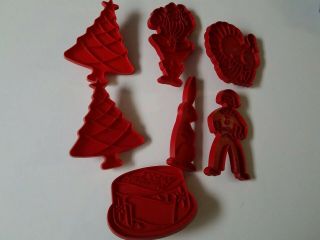Set Of 7 Vintage Red Plastic Cookie Cutters