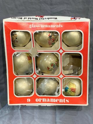 Vintage Set 8 Wonderful World Of Disney Glass Christmas Ornaments Mickey Donald