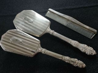 Saart Bros Antique Sterling Silver 3 Piece Beveled Mirror,  Brush,  Comb Vanity Set