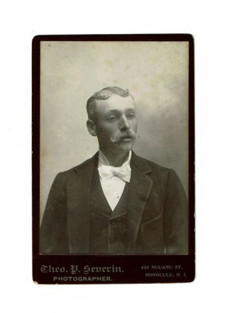 1890s Vintage Cabinet Card Young Man With Mustache Portrait Honolulu Hawaii