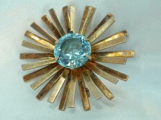 Deco Sterling Silver Blue Crystal Flower Brooch Vintage 40 