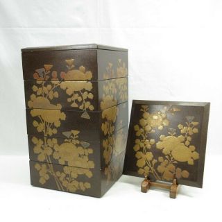 A387: Real Old Japanese Tier Of Lacquered Boxes Jubako With Popular Korin - Makie