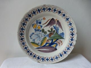 Antique Dutch Delft Polychrome Dish Charger 18thc.  Pottery 31 Cm.  12.  2.