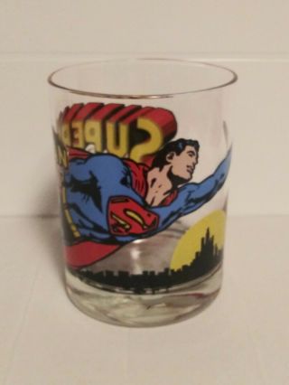 Vintage 1971 Superman 4 " Tall Drinking Glass Tumbler Old Fashioned Dc Comics Nm