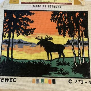 Needlepoint Canvas Moose Sunset Trees Lake 10 Count Vintage Crown Arts Denmark