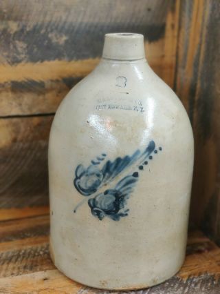 Haxston & Co Fort Edwards N.  Y.  Stoneware 2 Gallon Blue Cobalt Decorated Floral