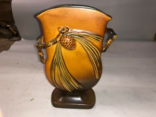 Antique Roseville Pine Cone Double Handle Vase 121 - 7 " Brown
