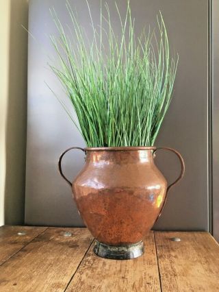 Heavy Antique Art Nouveau Copper & Iron Urn Vase Jardiniere Planter Plant Pot