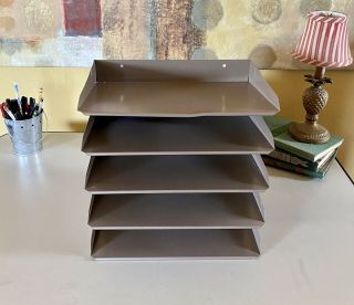 Vintage Steel Metal Industrial 5 Tier Letter Tray Desk Organizer - Biege 2