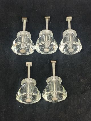 Antique Glass Drawer Pulls Cabinet Knobs 10 Sided Set Of 5 Crystal Vintage