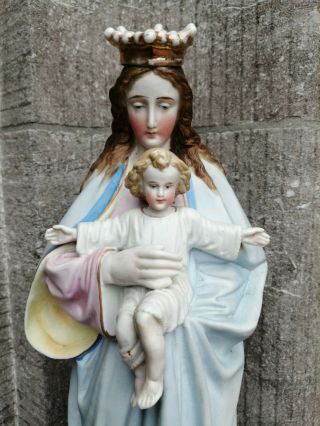 Big Heavy Antique Porcelain Bisque Vieux Paris Madonna Child Jesus Altar Statue
