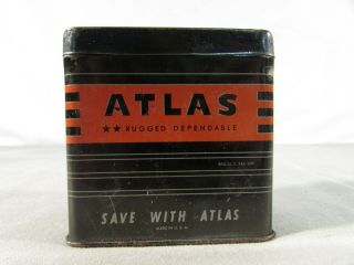 Vintage Atlas Batteries Tin Coin Bank
