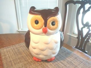 Vintage Ceramic Owl Cookie Jar,  9.  75 " Tallx7 " Wide,  Brown/orange/cream