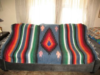 Vintage Mexican Woven Multicolor Blanket - 50 " X 77 "