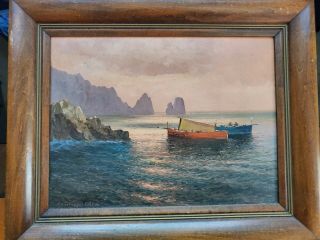 Antique Italian Oil Painting On Canvas Of Capri - Signed And Framed